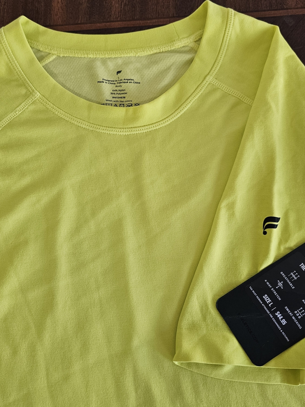 Fabletics Training Day Tee Men’s Large Short-Sleeve Crew T-Shirt High Vis Yellow